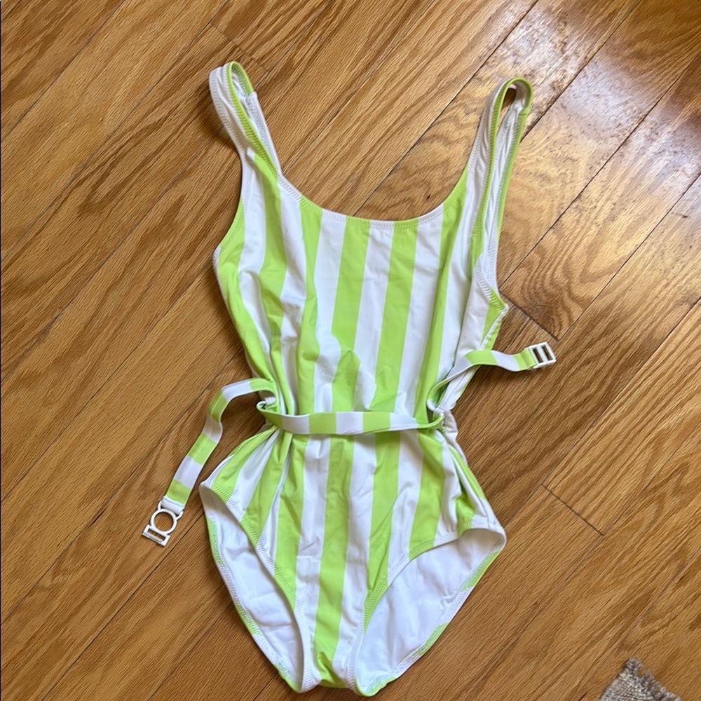 Solid & Striped One-Piece Swimsuit with Belt